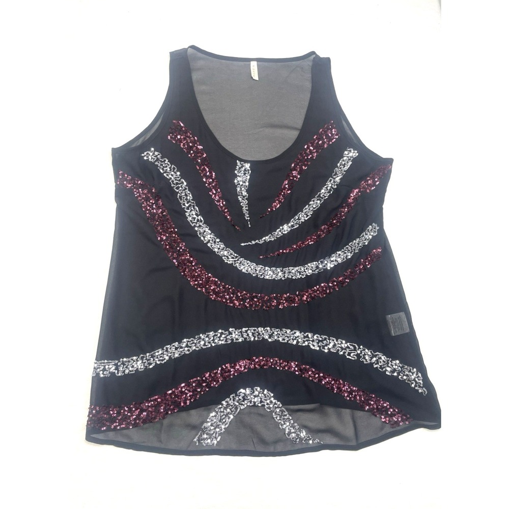 Roper Women's Sleeveless Round Neck All Sheer Sequin Front Western Tank Top XL